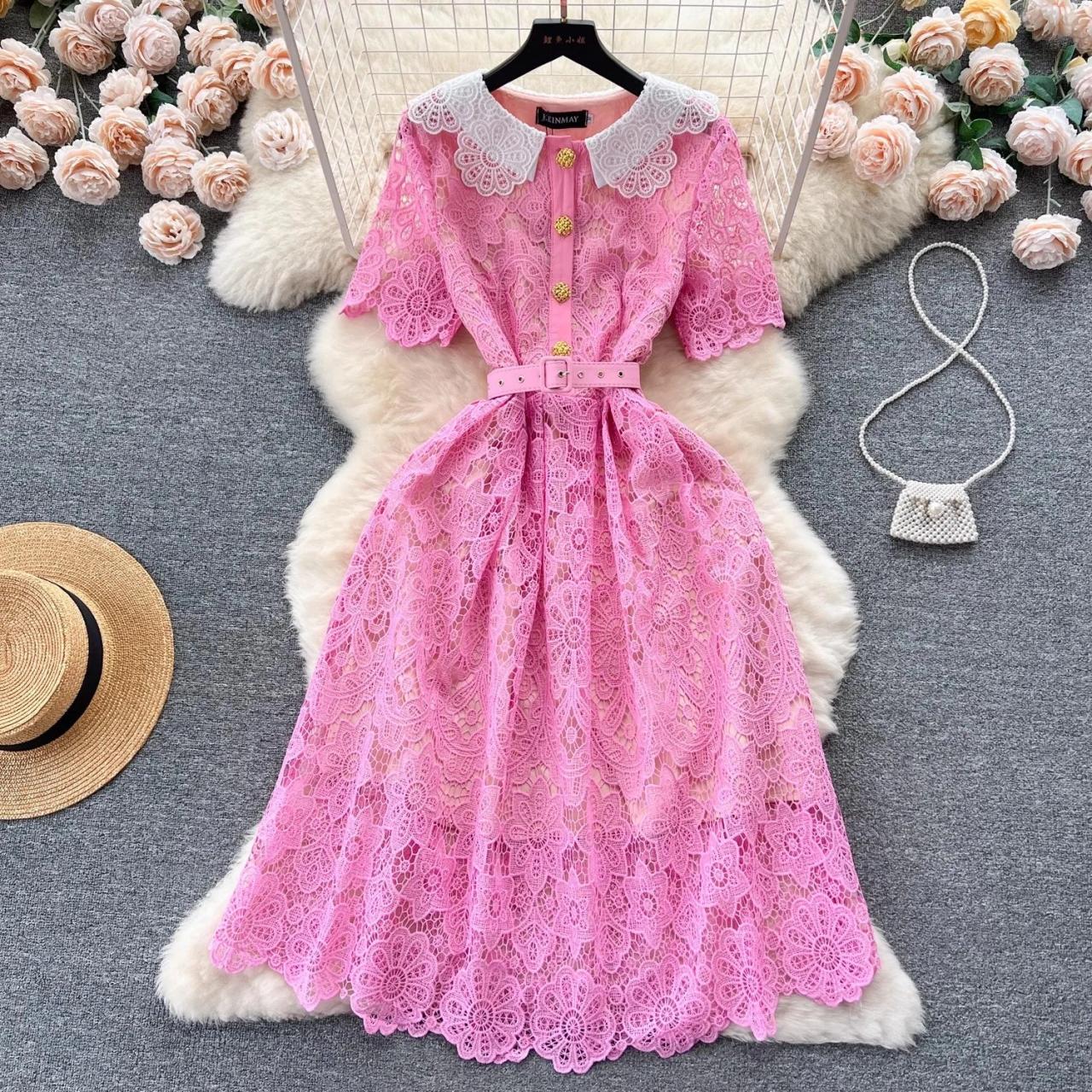 pink lace collar dress SELF PORTRAIT Pink Lace Collared Mini Dress in Pink, 2 / Pink