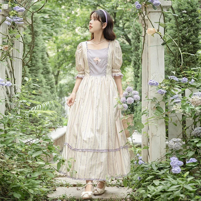 white christmas dresses Whismical Fairycore Puff Sleeves Dress with Sash L (Length- 52 inches/ 133 cm) I Retro Fairy