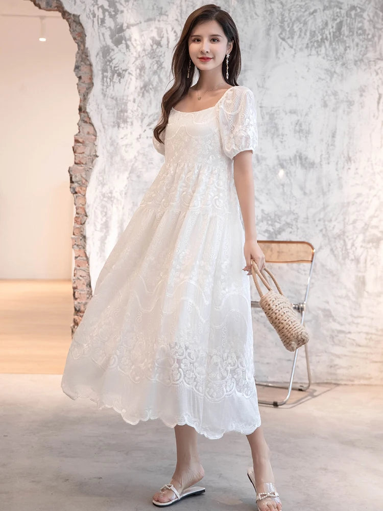 embroidered white maxi dress Citadelle Linen Maxi Dress White / SM main image 1