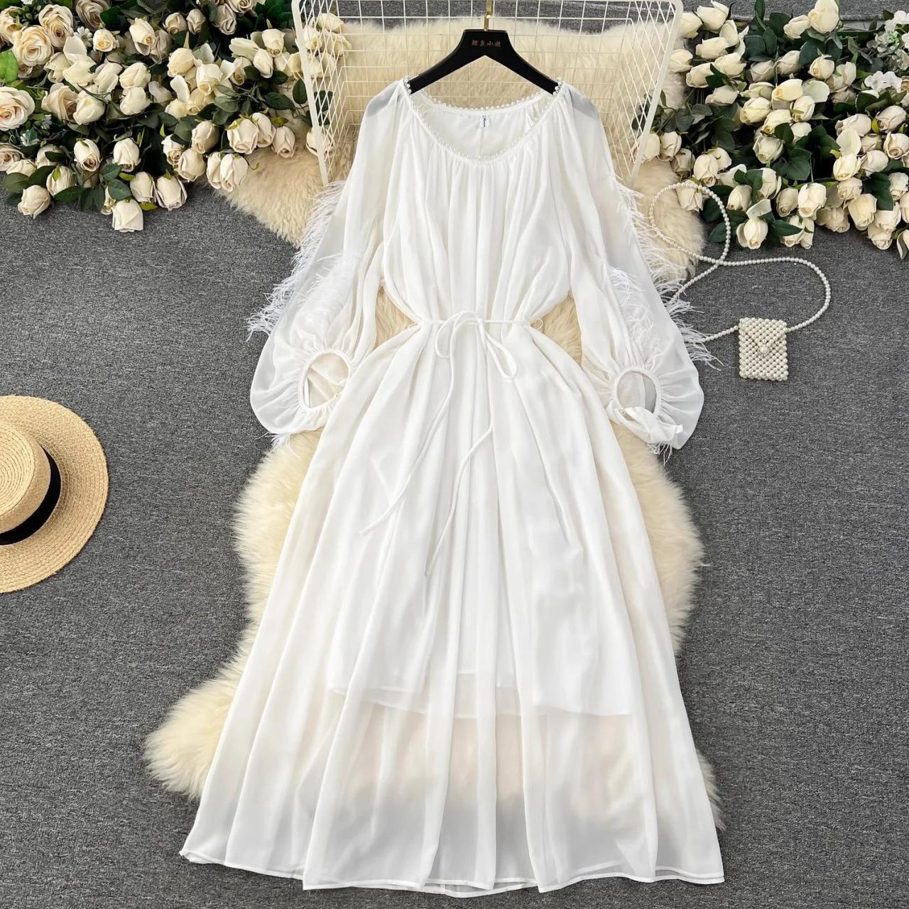 white flowy dress long sleeve Lara Ivory Long Sleeve Bridal Gown with Flowy Skirt 51067 – Moreno's Wear