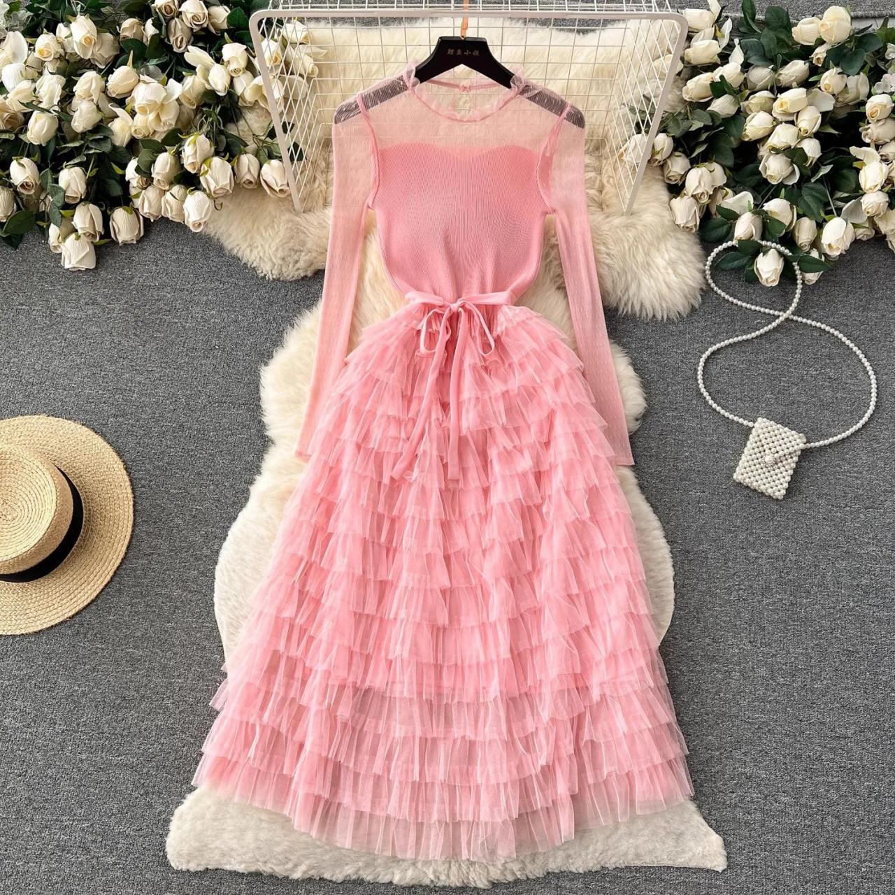 Elegant Pink Layered Tulle Party Dress on Luulla