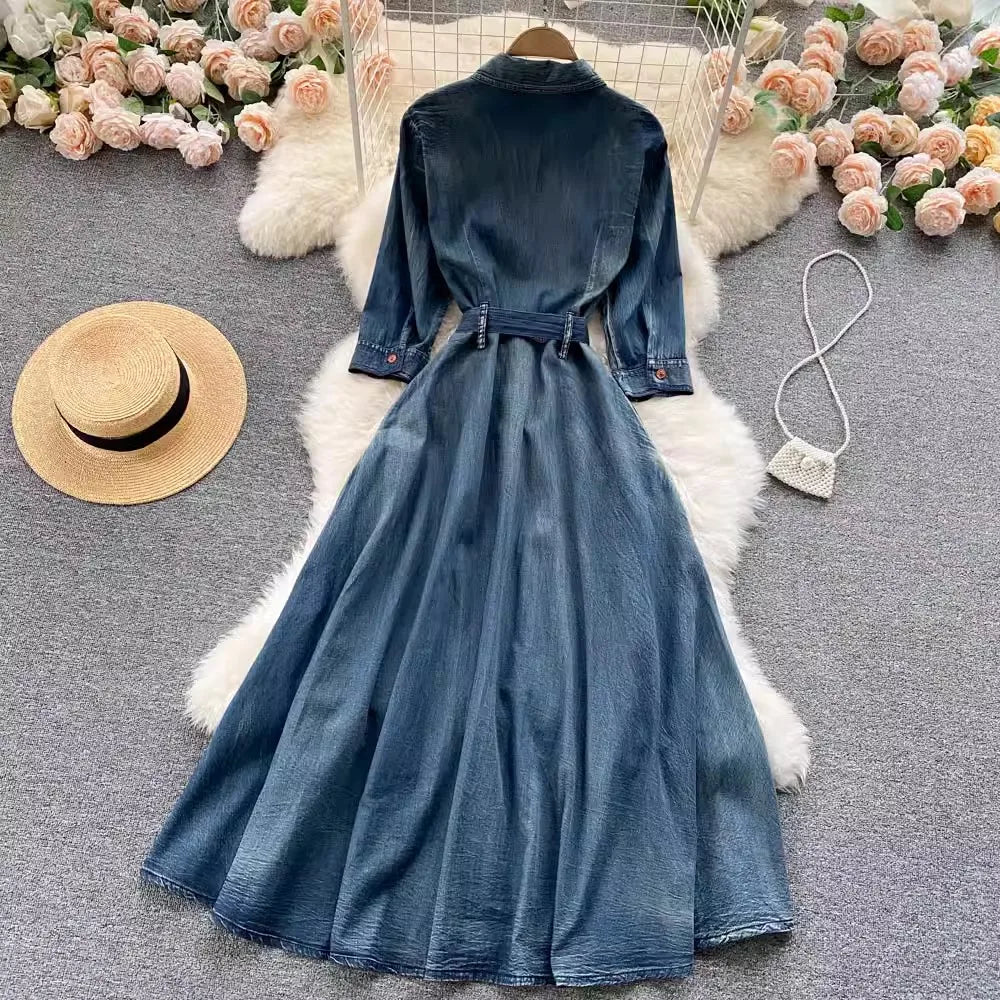 white christmas dresses Arizona Embroidered Denim Long Sleeve Maxi Dress – Lost Soul Found