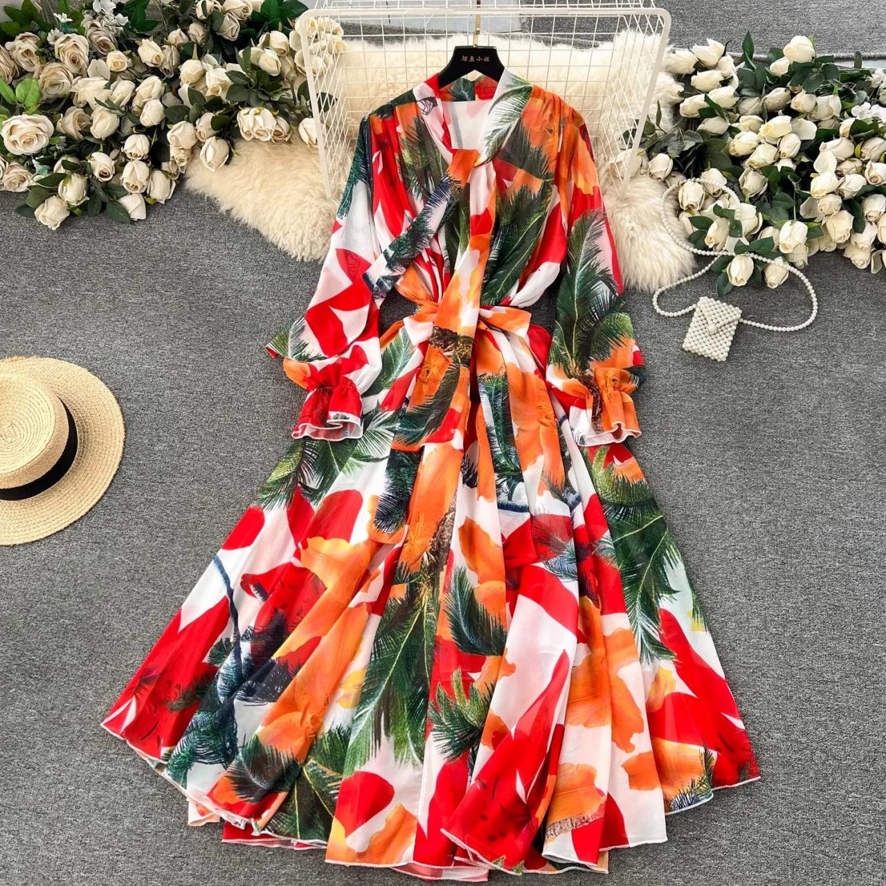 Tropical Floral Print Maxi Dress For Women