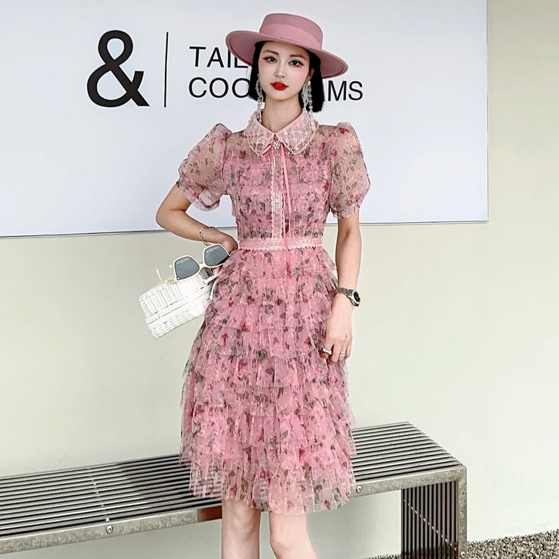 open lace back dress Wedtrend Women Elegant Pink Midi Prom Dress with Hearts A-Line Bow Straps Tulle Corset Wedding Party Dress, Pink / US14 main image 1