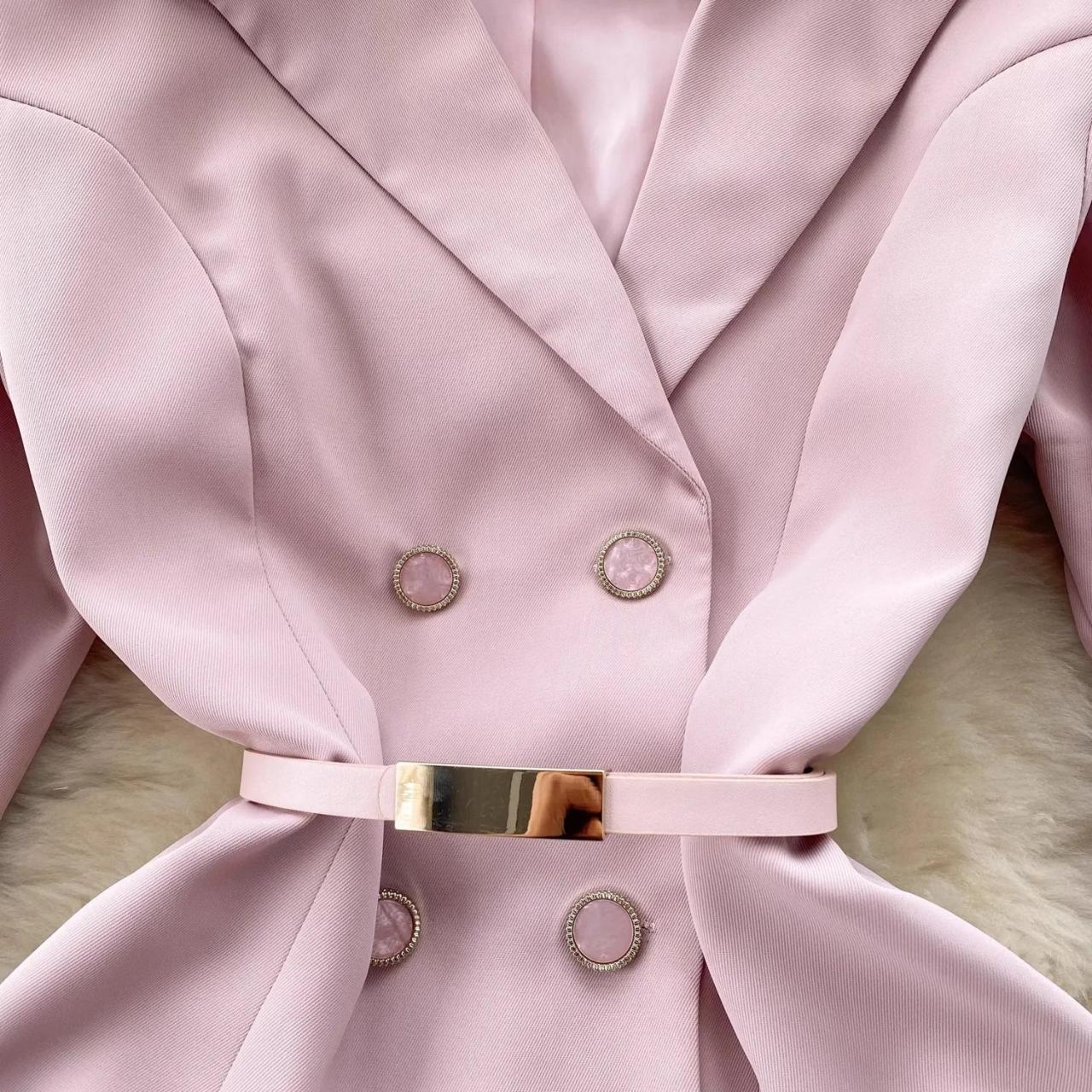 open lace back dress 21SIX Pink Rosa Taffeta Feather Blazer Dress