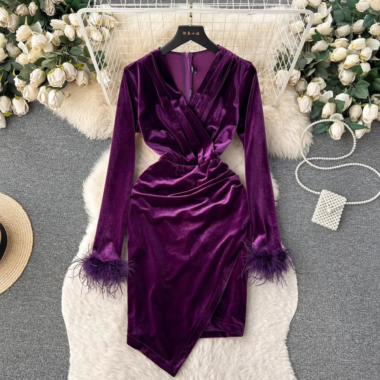 Purple velvet wrap dress discount