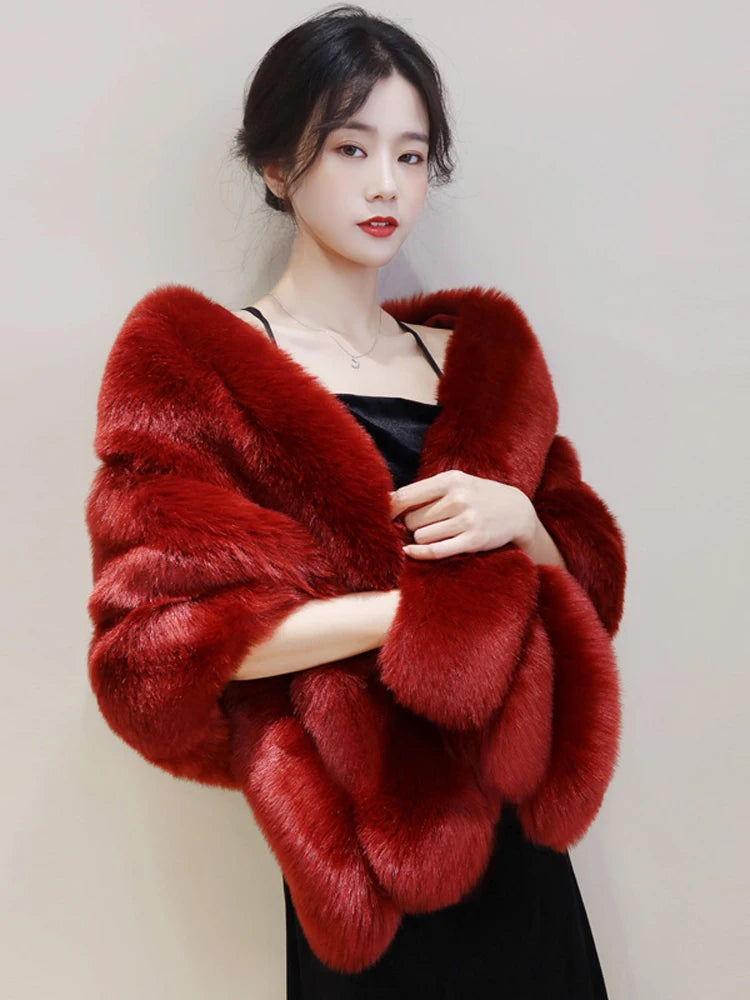 Welove Prom Luxurious Red Faux Fur Wrap for Women