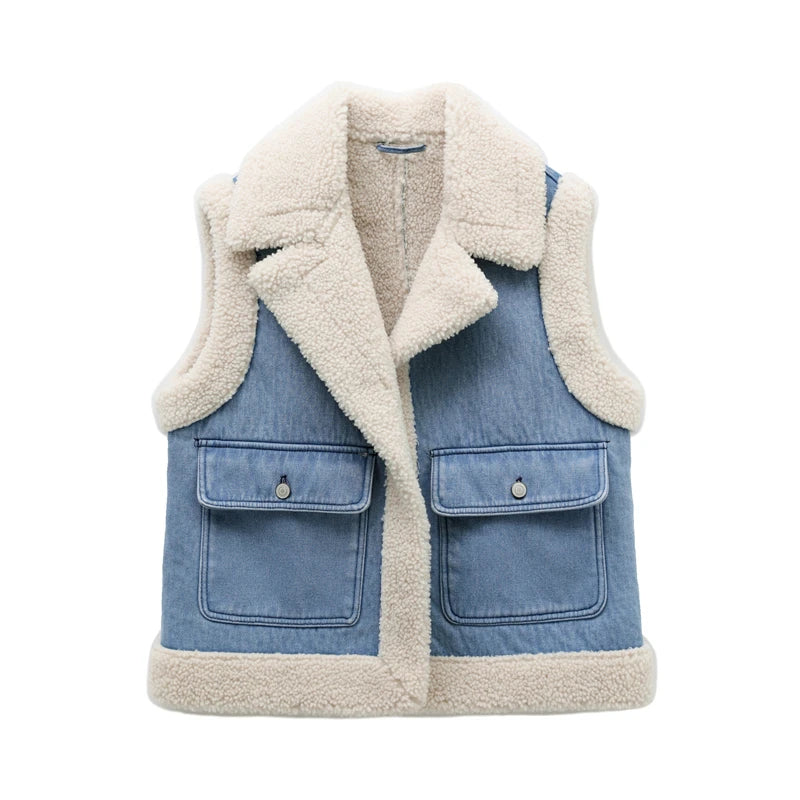 Sherpa lined denim vest outlet