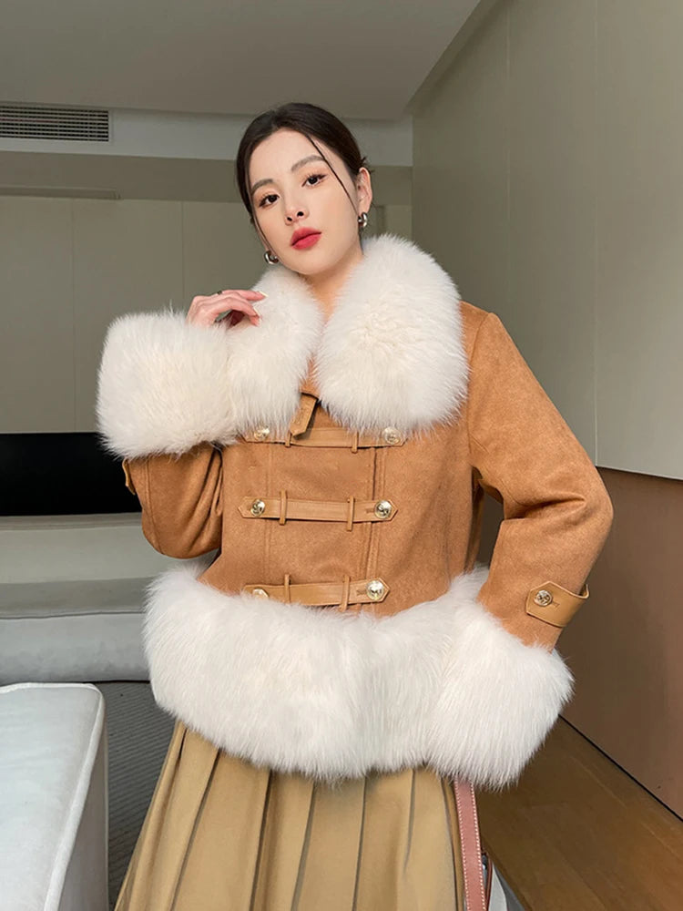 Elegant Faux Fur Trimmed Camel Winter Coat