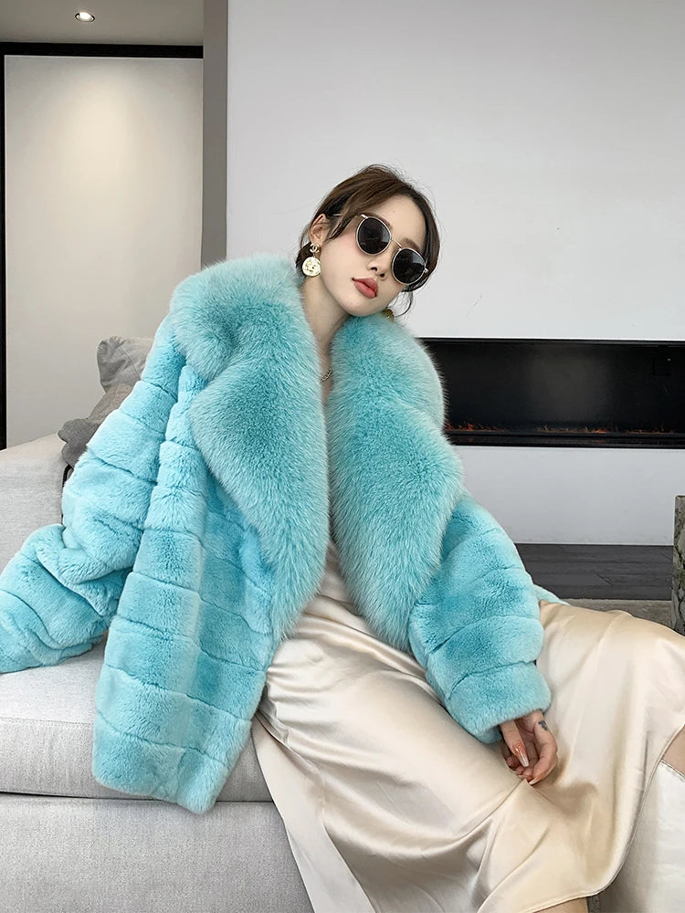 Elegant Light Blue Faux Fur Winter Coat on Luulla