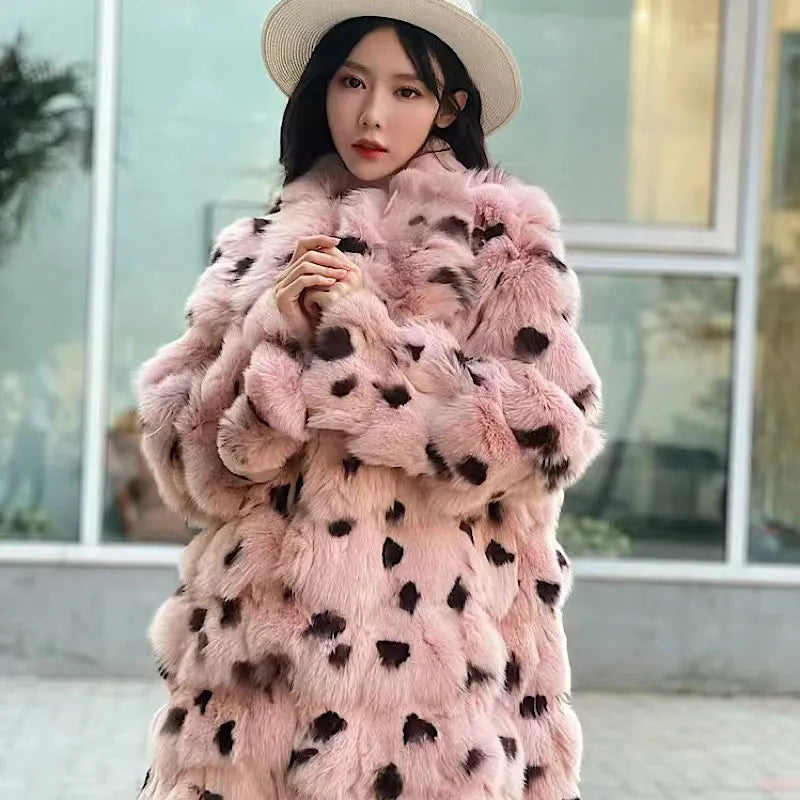 Spotted faux fur coat store
