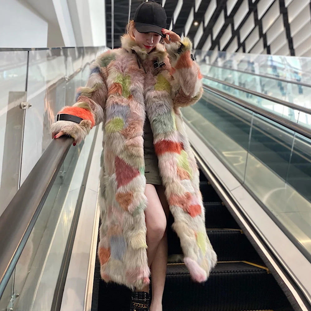 Colorful Long Faux Fur Coat For Winter on Luulla