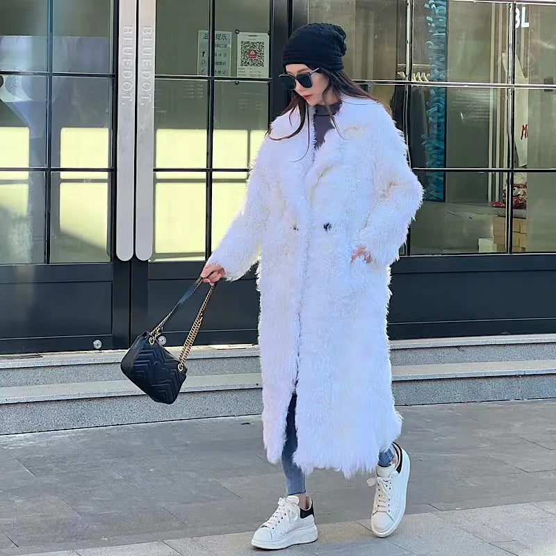 Winter Womens Long White Faux Fur Coat