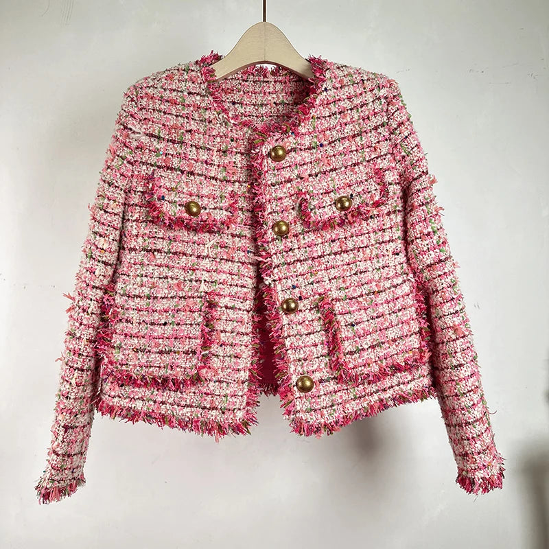 Vintage Pink Tweed Jacket With Gold Buttons on Luulla