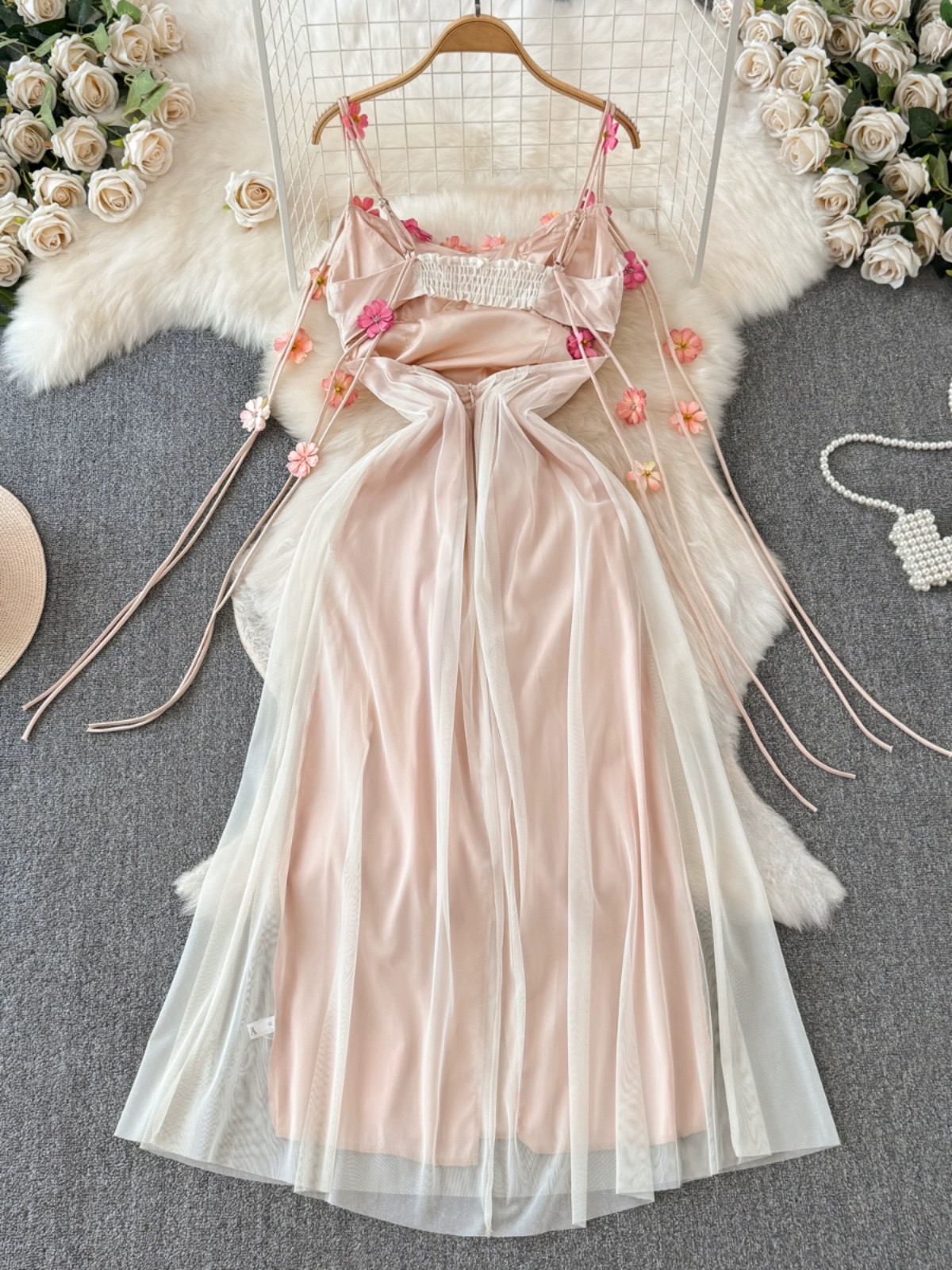 High-grade Mesh Splicing Suspender Dress, Elegant Waist-slimming A-line  Long Dress on Luulla