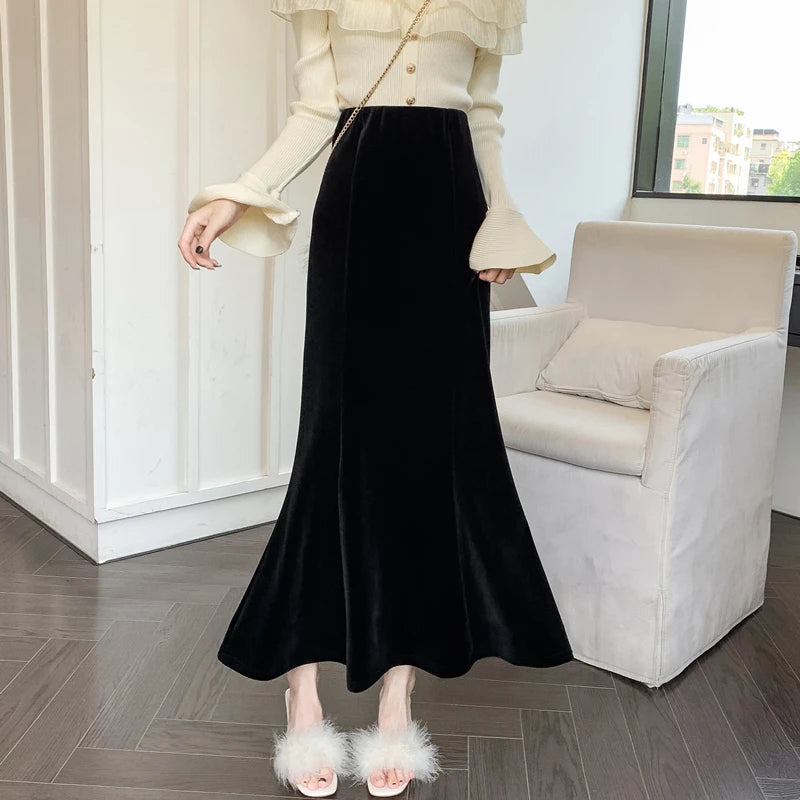 Velvet skirt high waist cheap