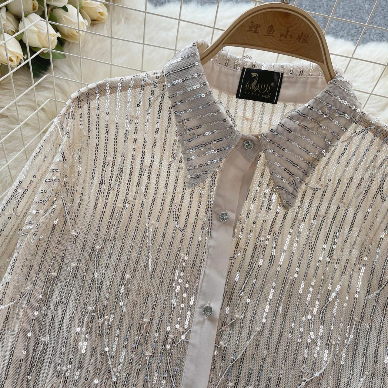 Silky Blouse Sheer Long Sleeve Top