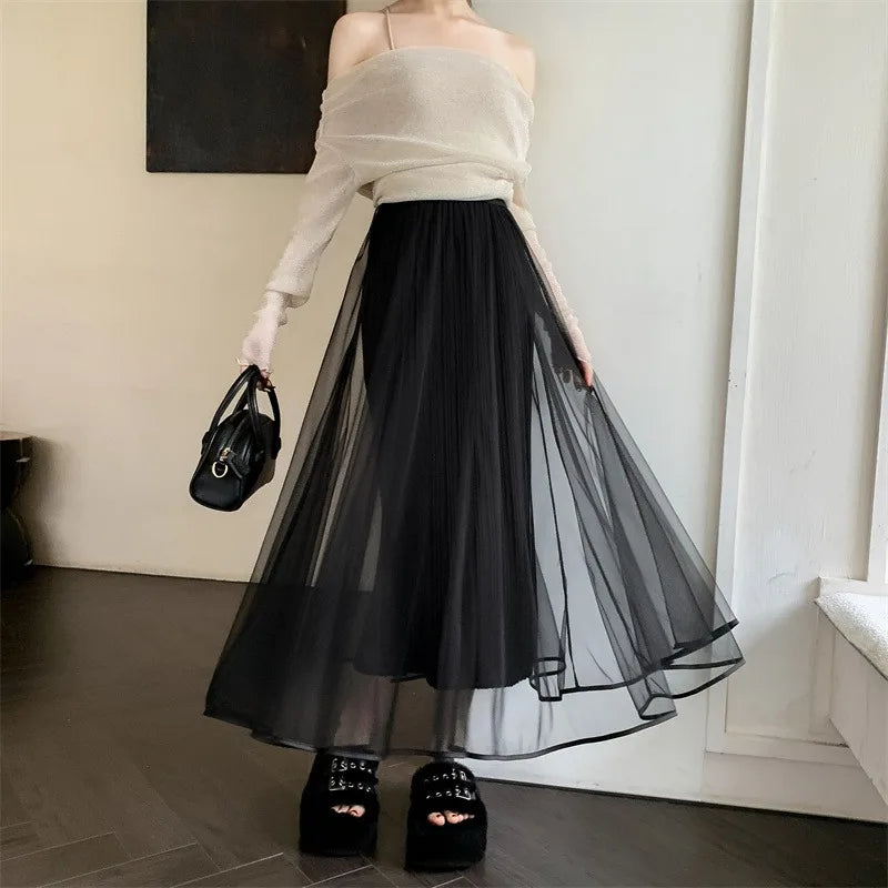 Elegant Off-shoulder Sheer Black Maxi Dress