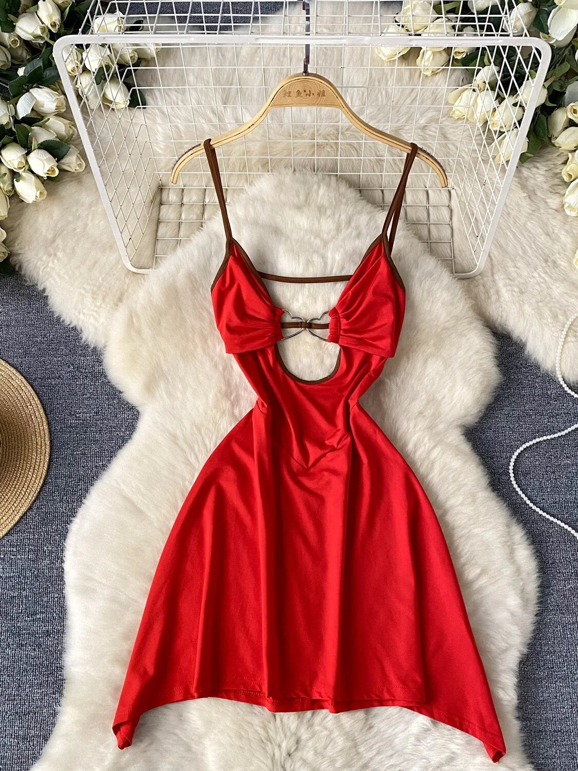 Red backless mini dress discount