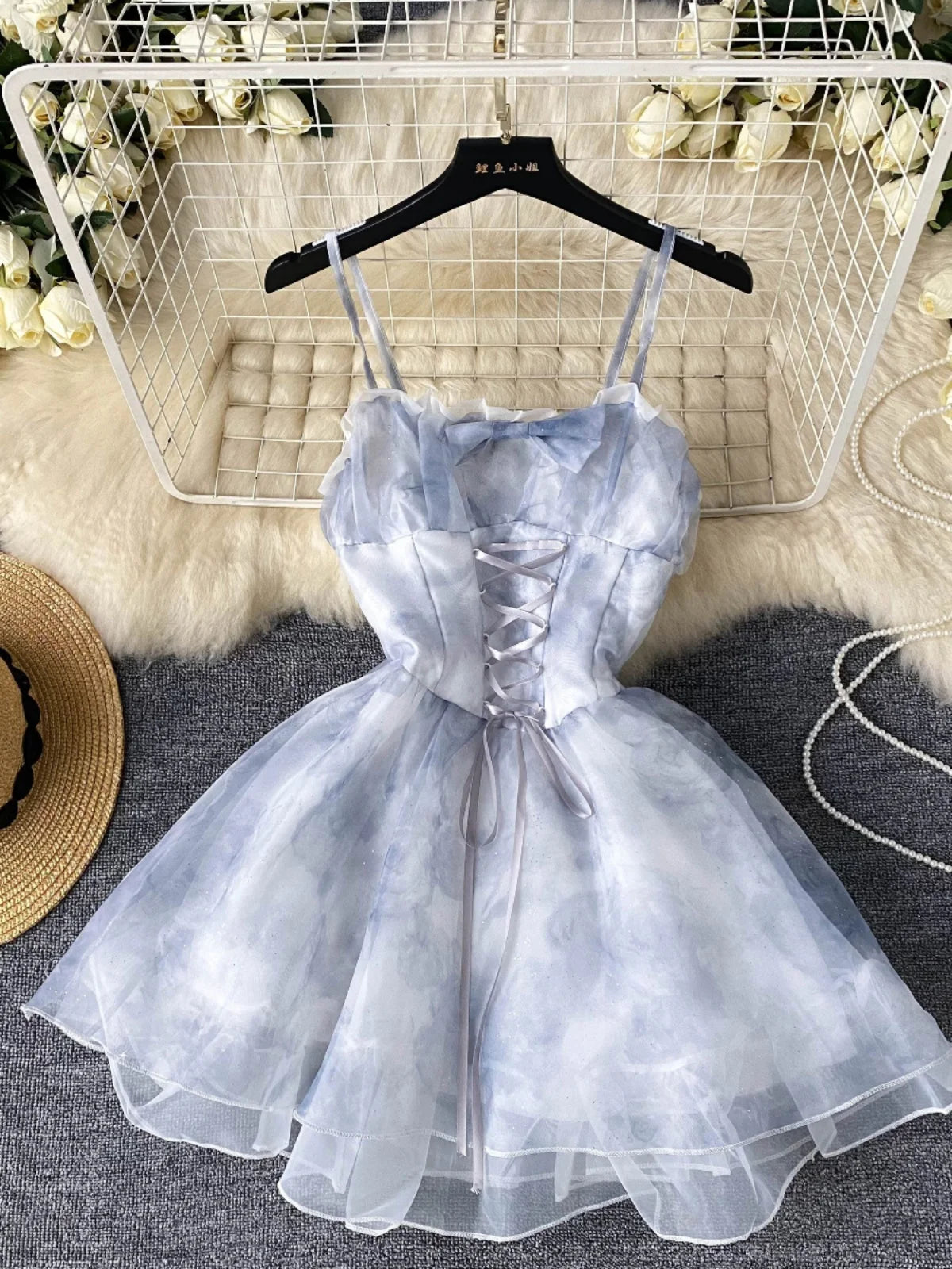 Delicate Flowers Blue Tulle Mini Dress Delicate Flowers Blue Tulle Mini Dress