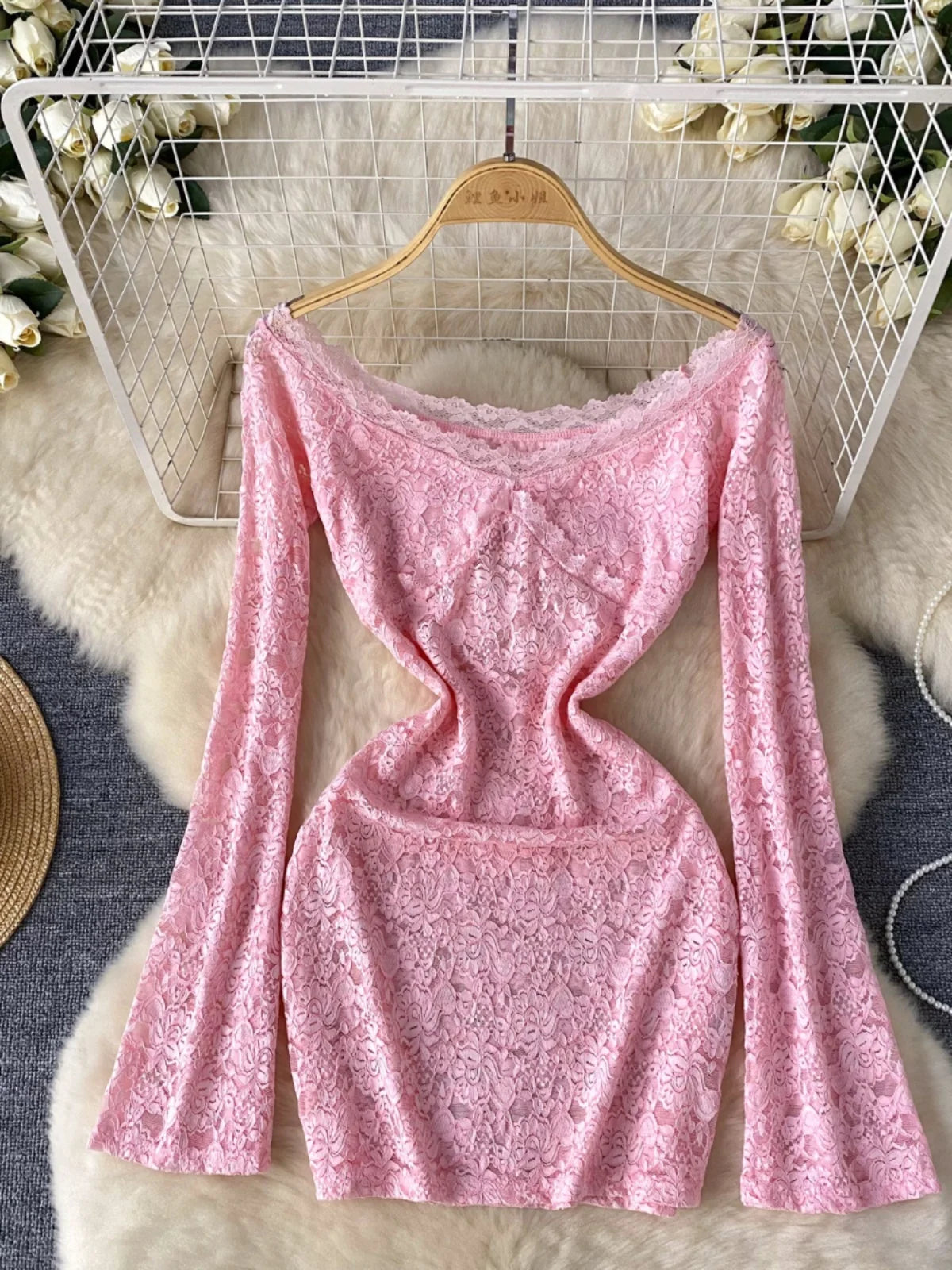 open lace back dress Athens Flared Bow Mini Dress Blush main image 0