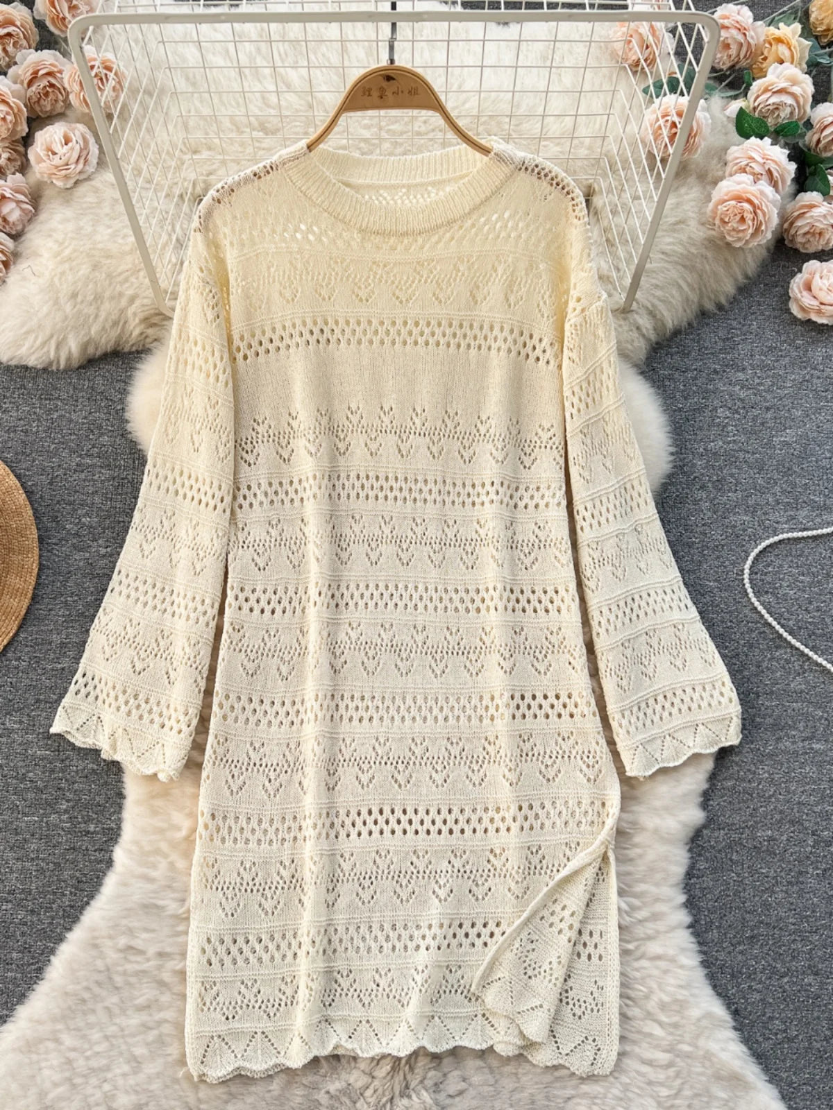 chinese dress ladies THE CALIANA CROCHET MINI BABYDOLL DRESS IN CREAM – Pink Desert main image 0