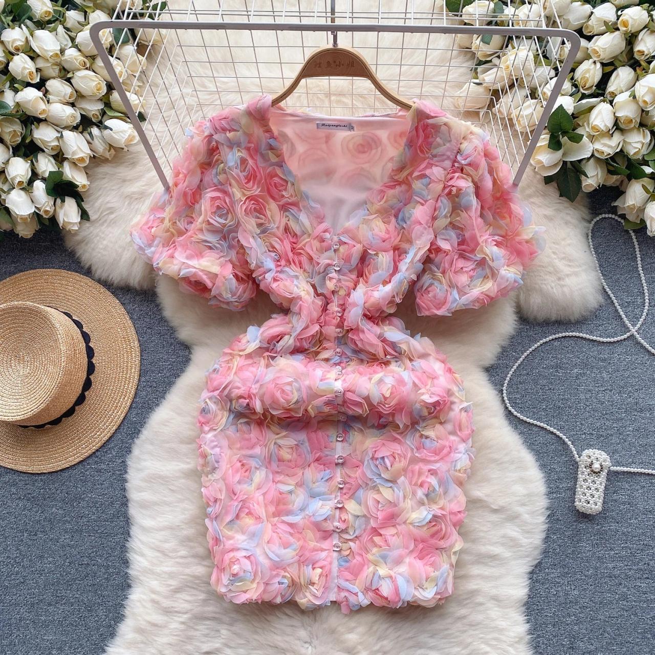 pastel puff sleeve dress Jessenia Floral Puff Sleeve Midi Dress