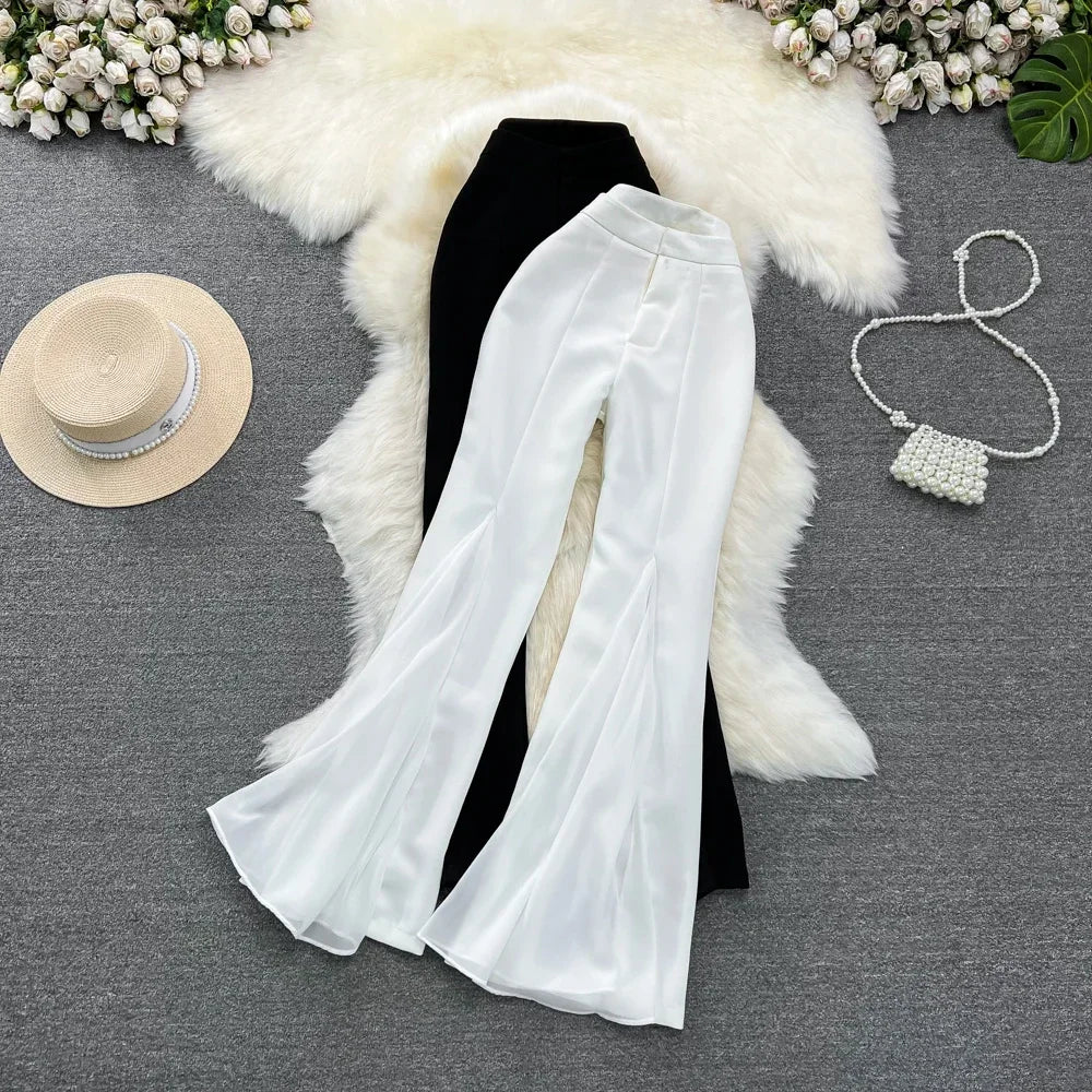 Satin High-waisted Flared Bell Bottom Pants on Luulla - Main Image