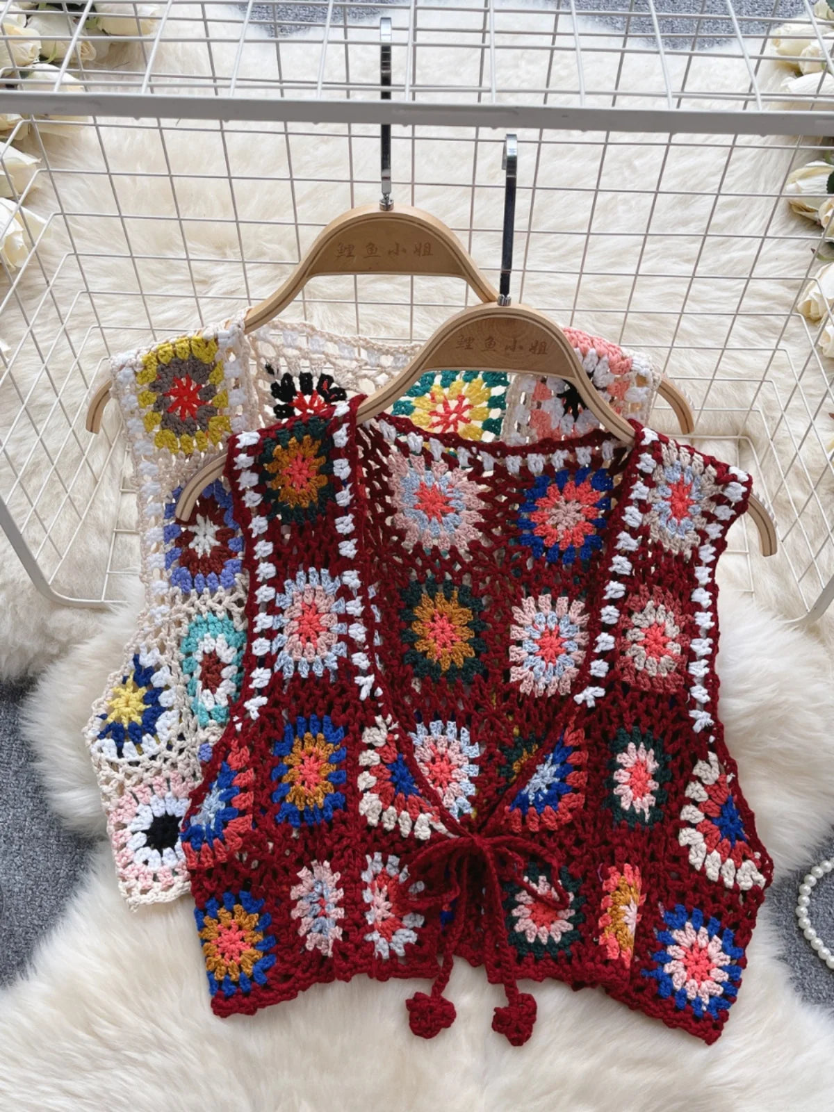 Handmade Colorful Crochet Granny Square Vest Tops on Luulla