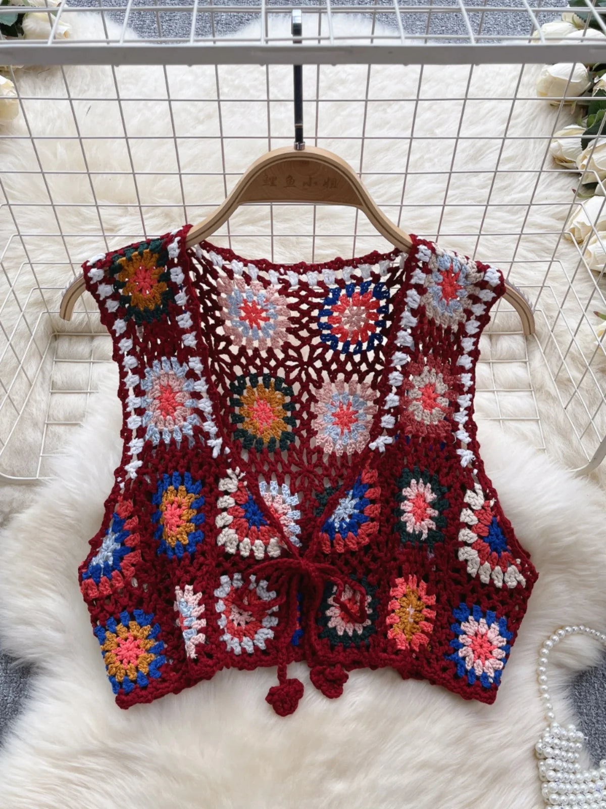 トップス kalinka crochet vest 2-4y Fibflx Women's Two-Piece Knitted Crochet Vest Set