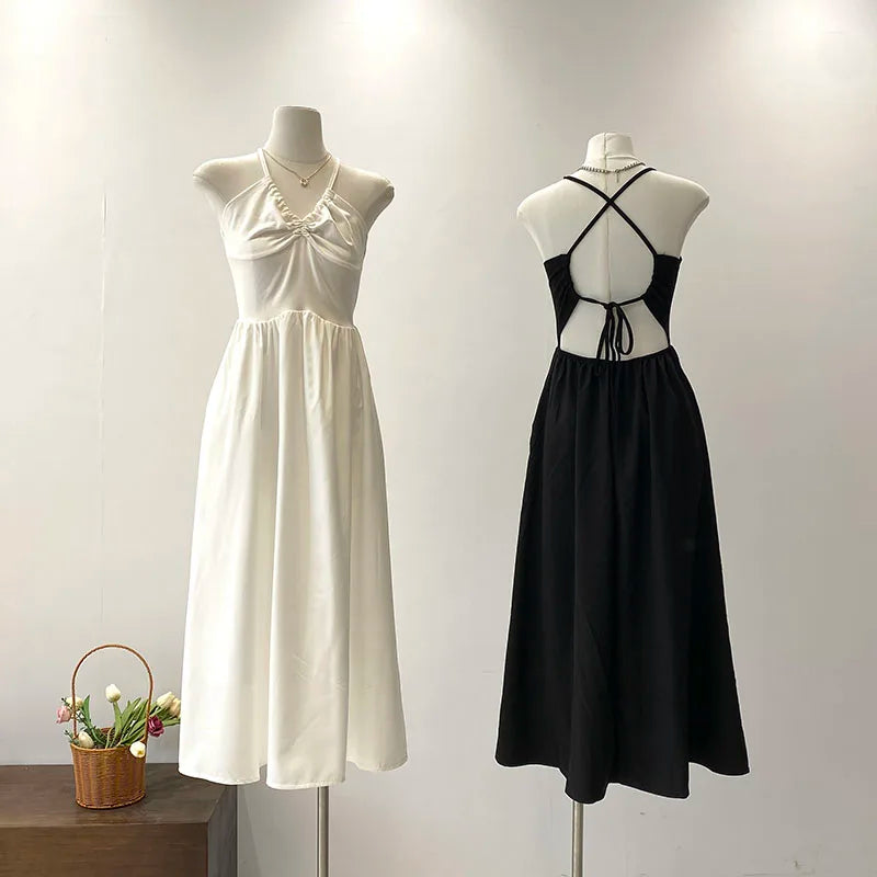 Elegant Halter Midi Dress With Backless Design