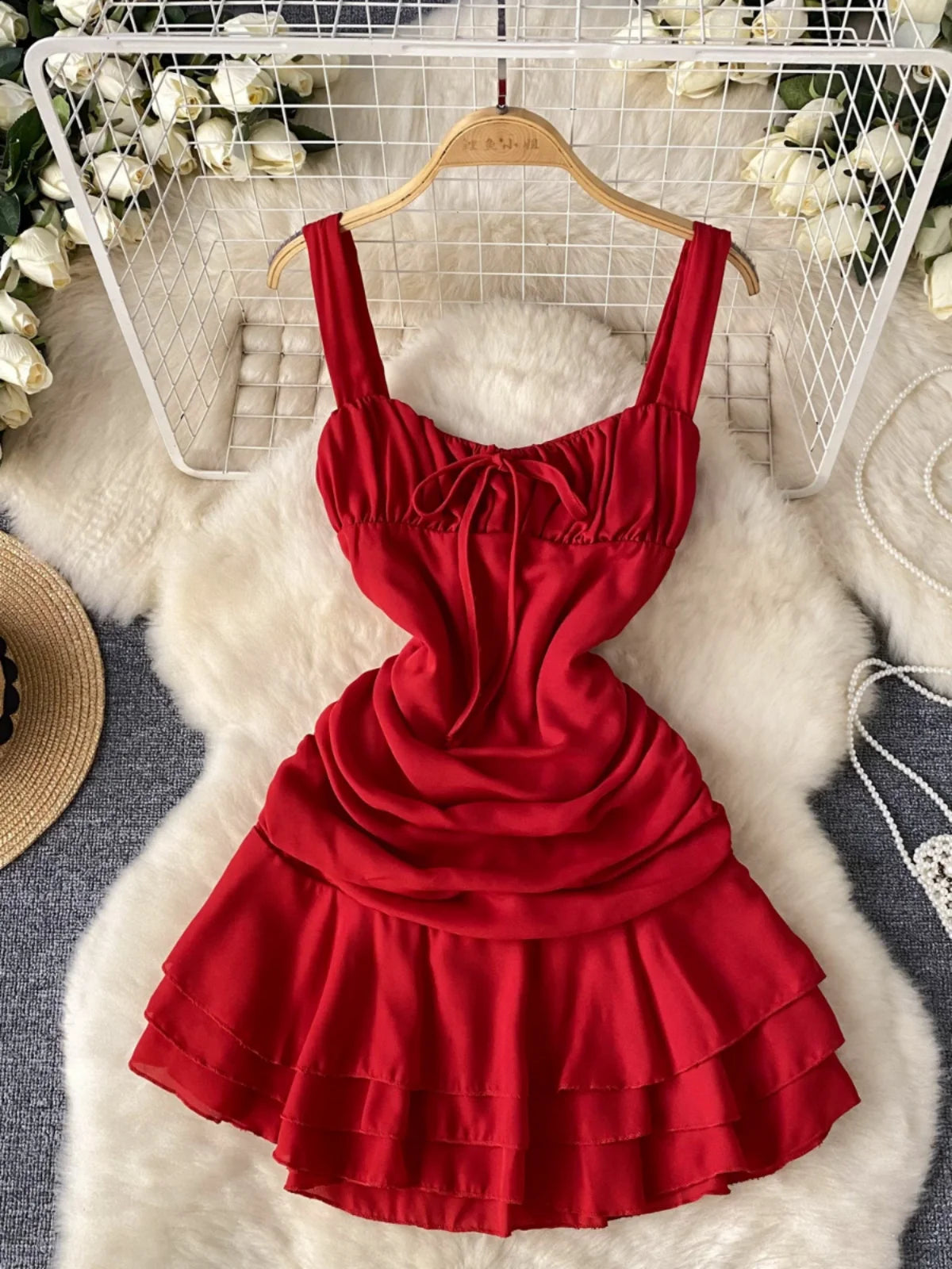 Red ruched mini dress cheap