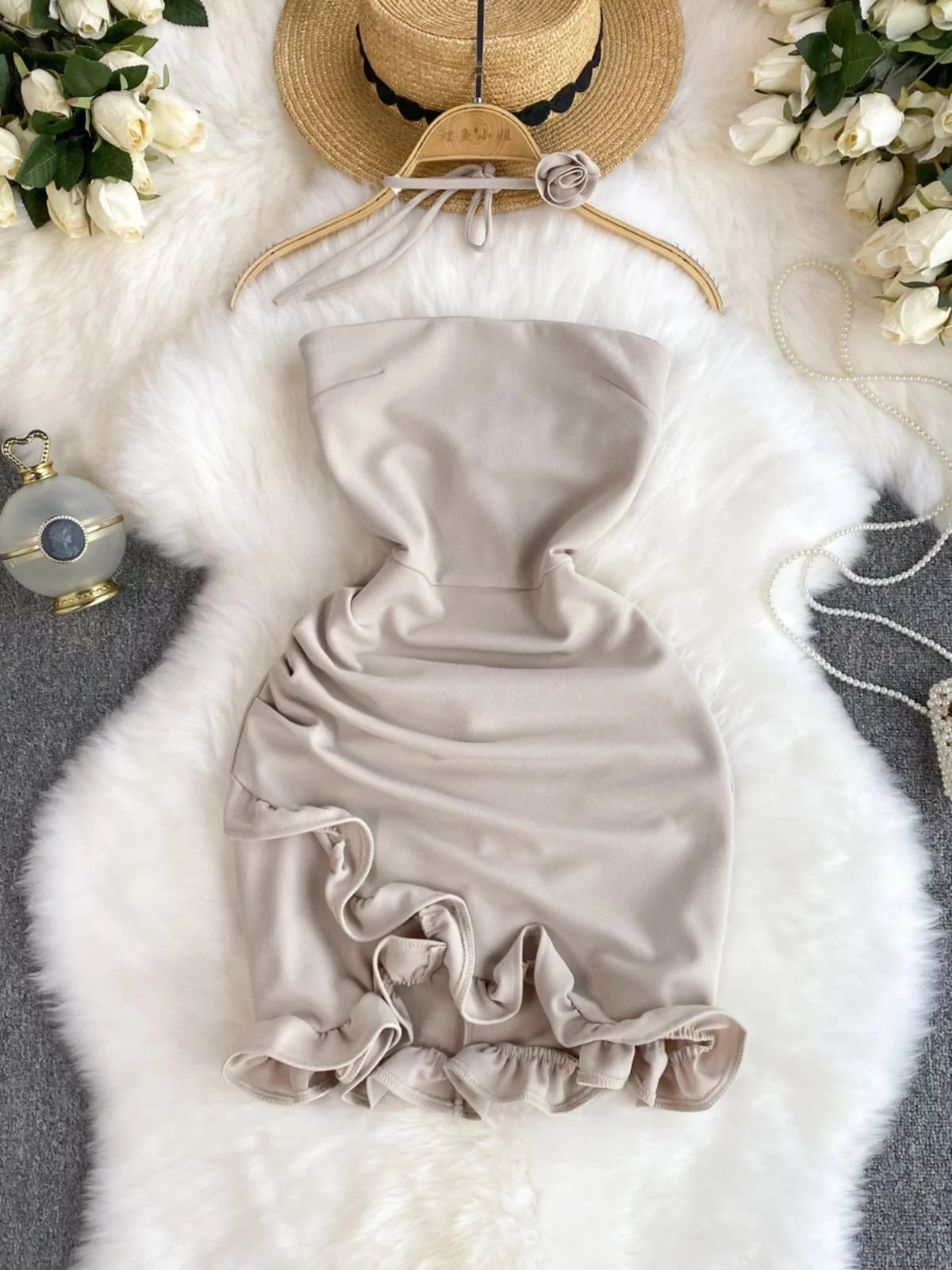 blue dress for baby girl Good Vibes Deep V-Neckline Ruched Mini Dress White main image 0