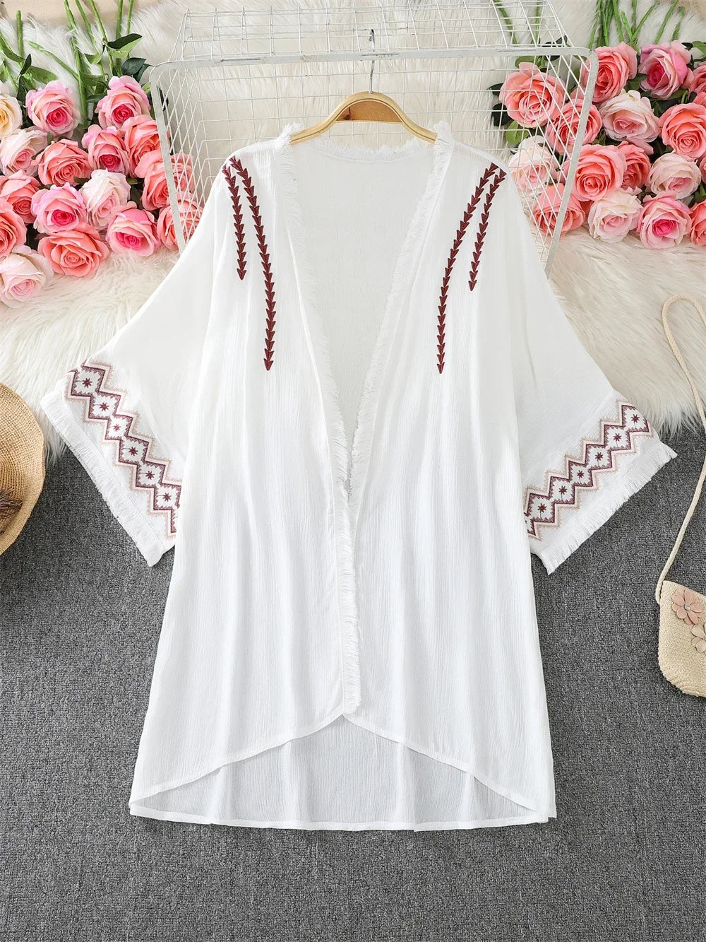 Light Bohemian Embroidered Kimono Cardigan Shawl Wrap on Luulla