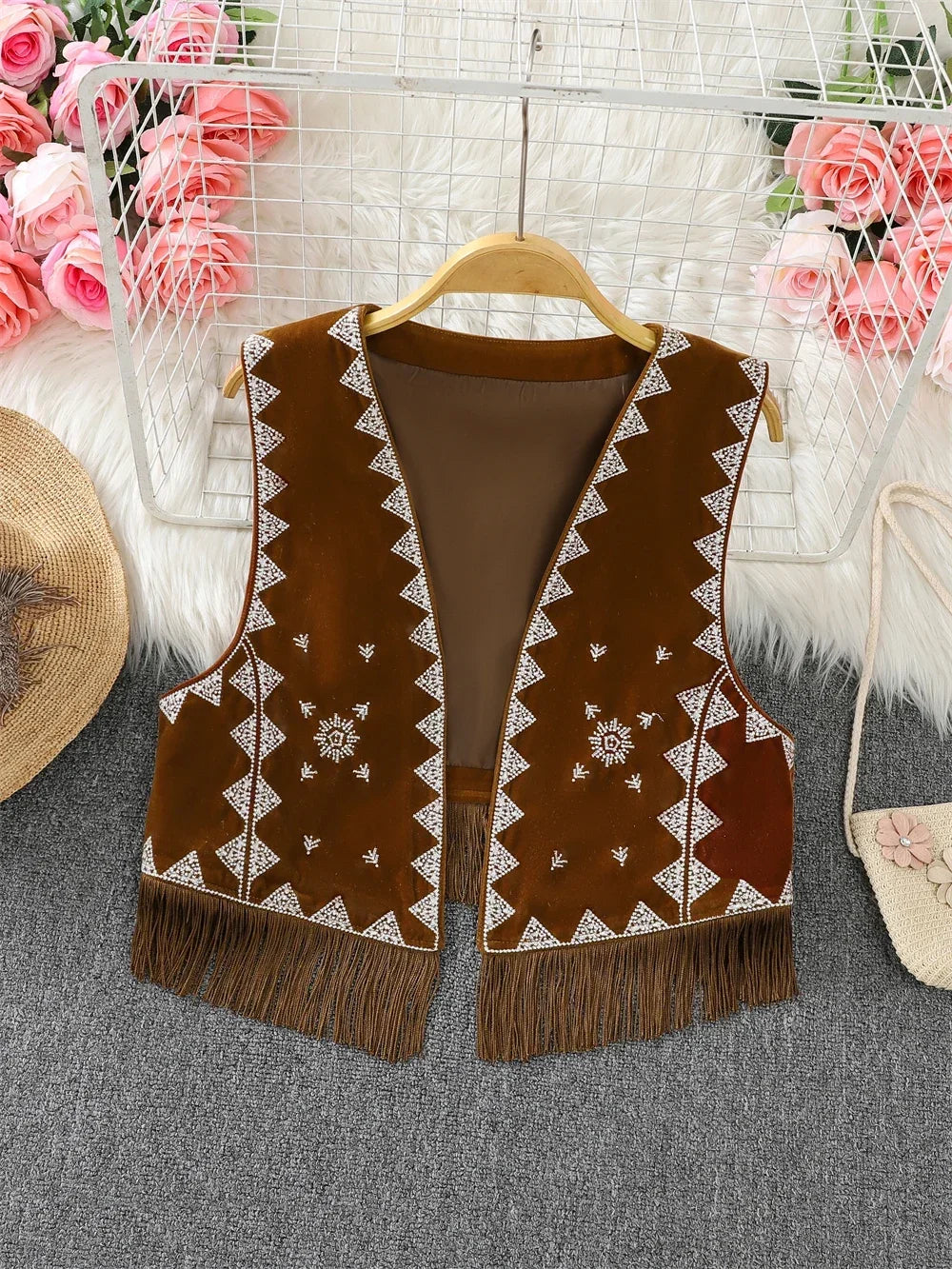 NUFIWI Women Vintage Embroidered Floral Vest Top Y2k