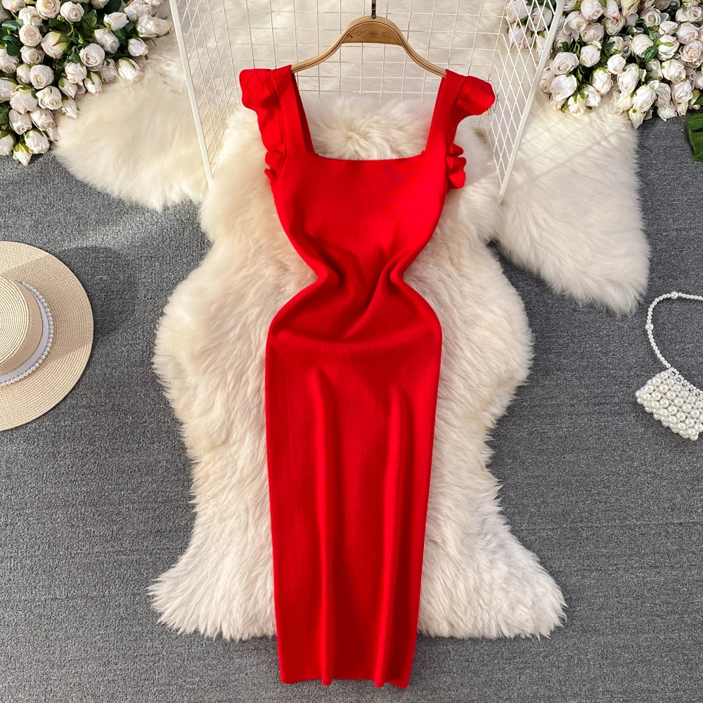 Red ruffle bodycon dress cheap
