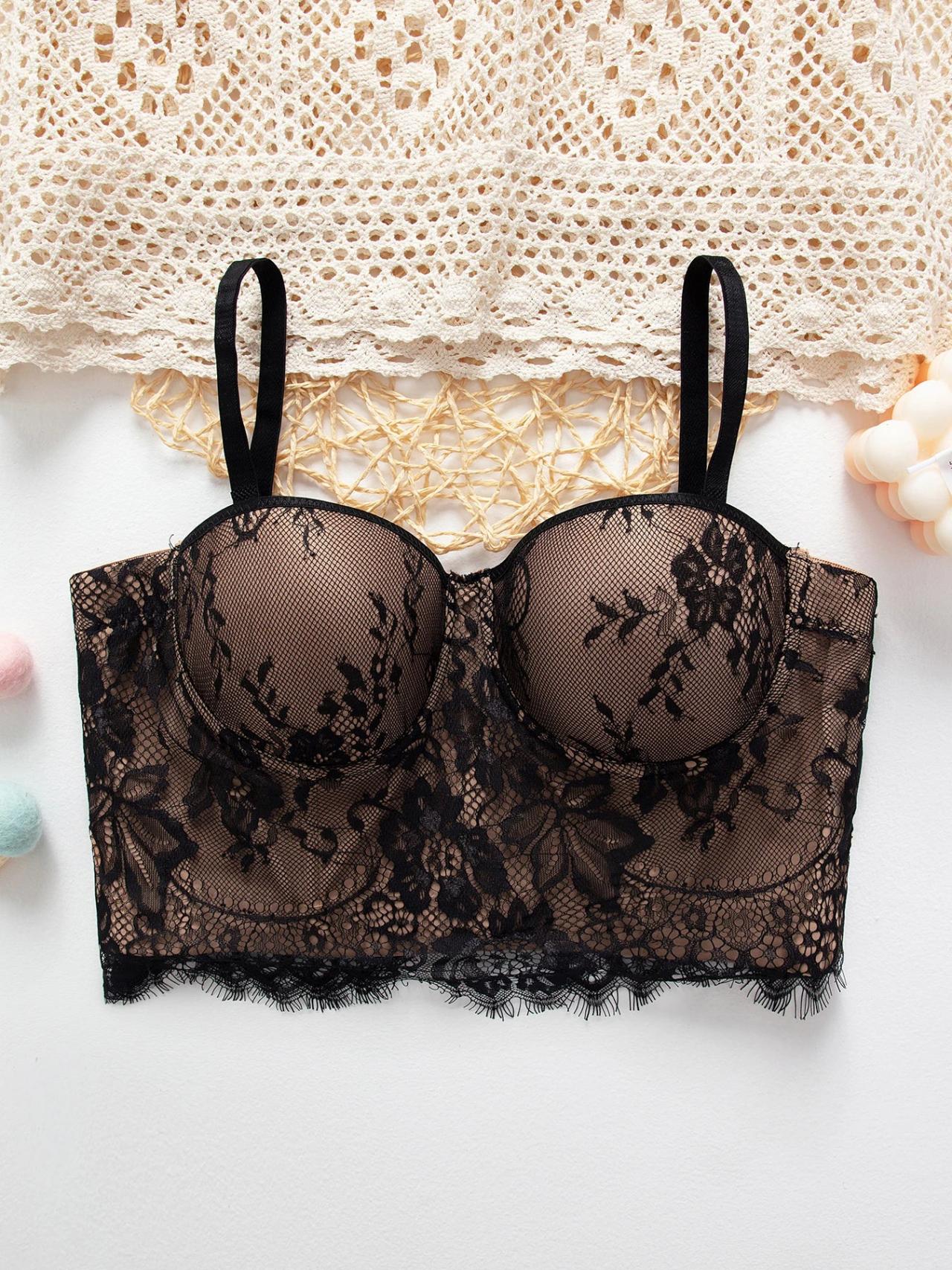 Elegant Black Lace Strapless Bralette For Women on Luulla