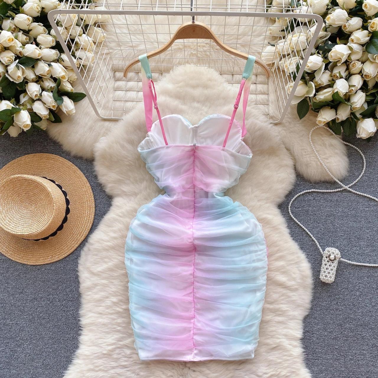 pastel color bodycon dress Dayanna Comas Pink Asymmetric Bodycon Mini Dress Women's Cocktail Sundress Ruched Tie Front Slim Fit Knitted Fabric Glamorous Sexy Night Out,L