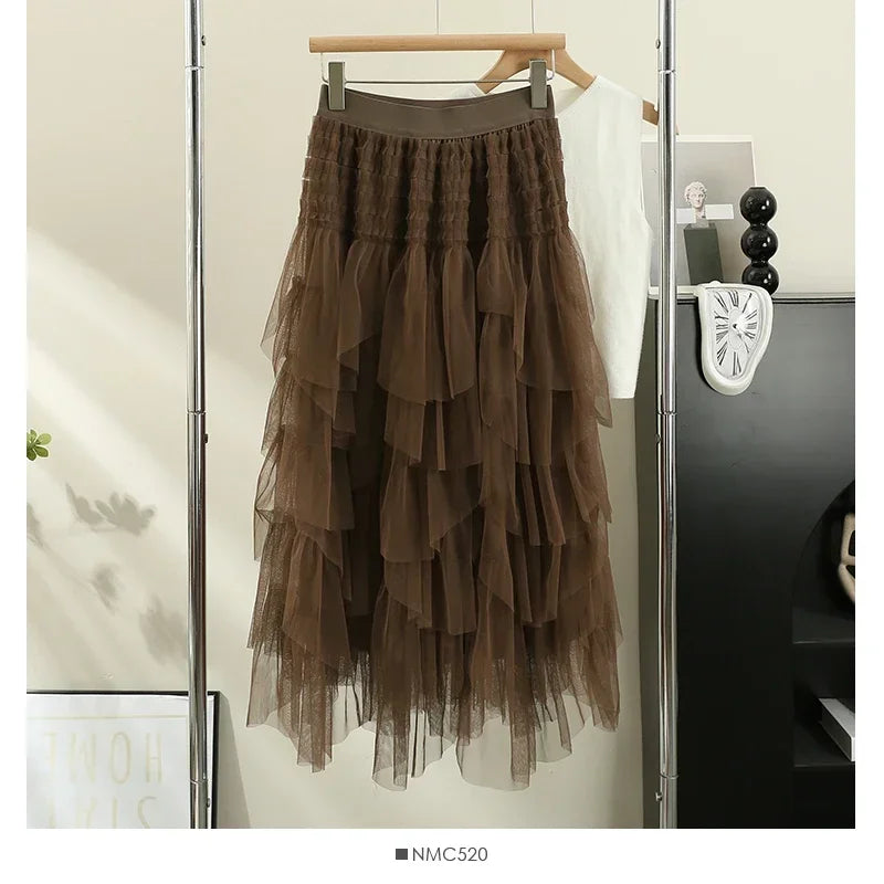 Ruffled Tulle High Leg Skirt