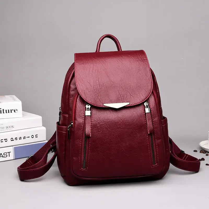 Elegant Red Leather Backpack Personalized Italian Leather Backpack City - Red | olpr main image 4