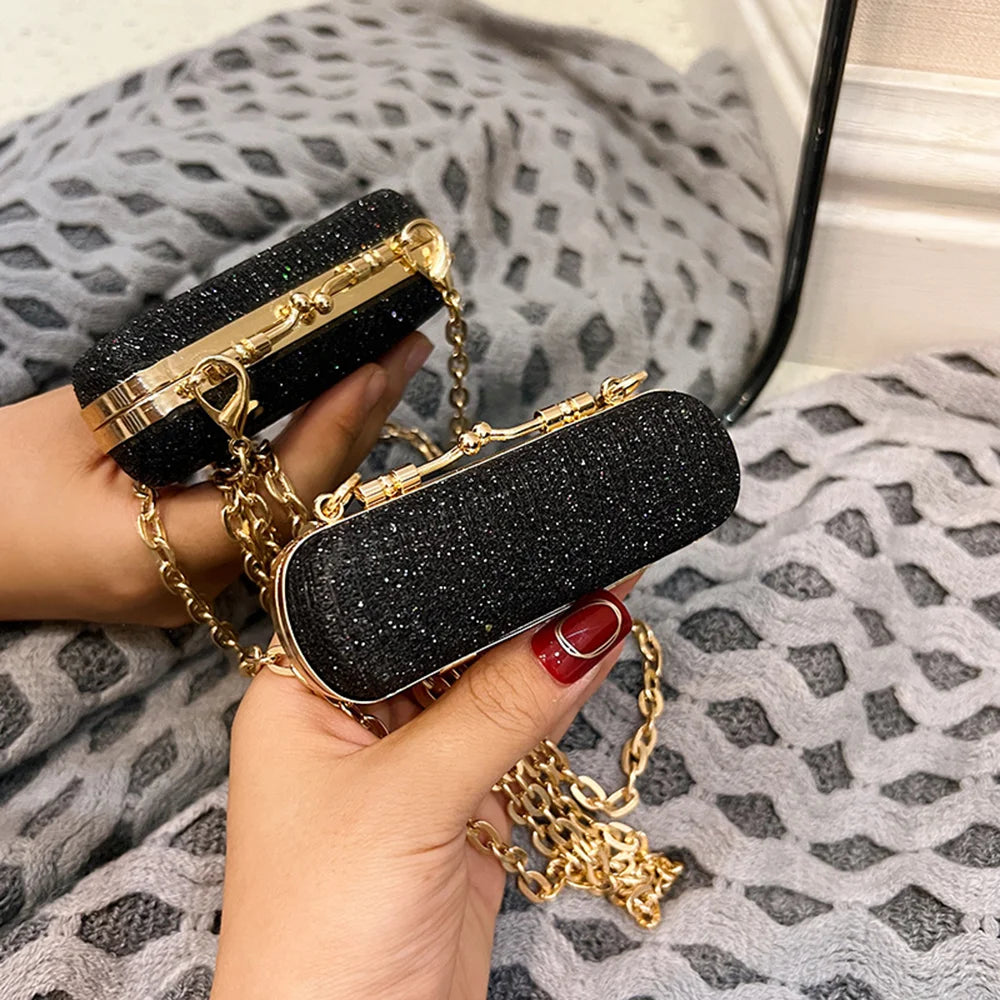 Elegant Black Glitter Mini Clutch Purse Handbag