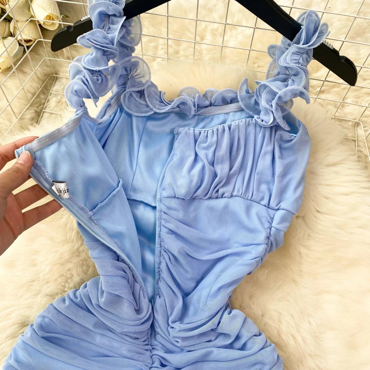 blue ruffle bodycon dress Bandeau Ruffle Detail Mini Dress in Blue - 6