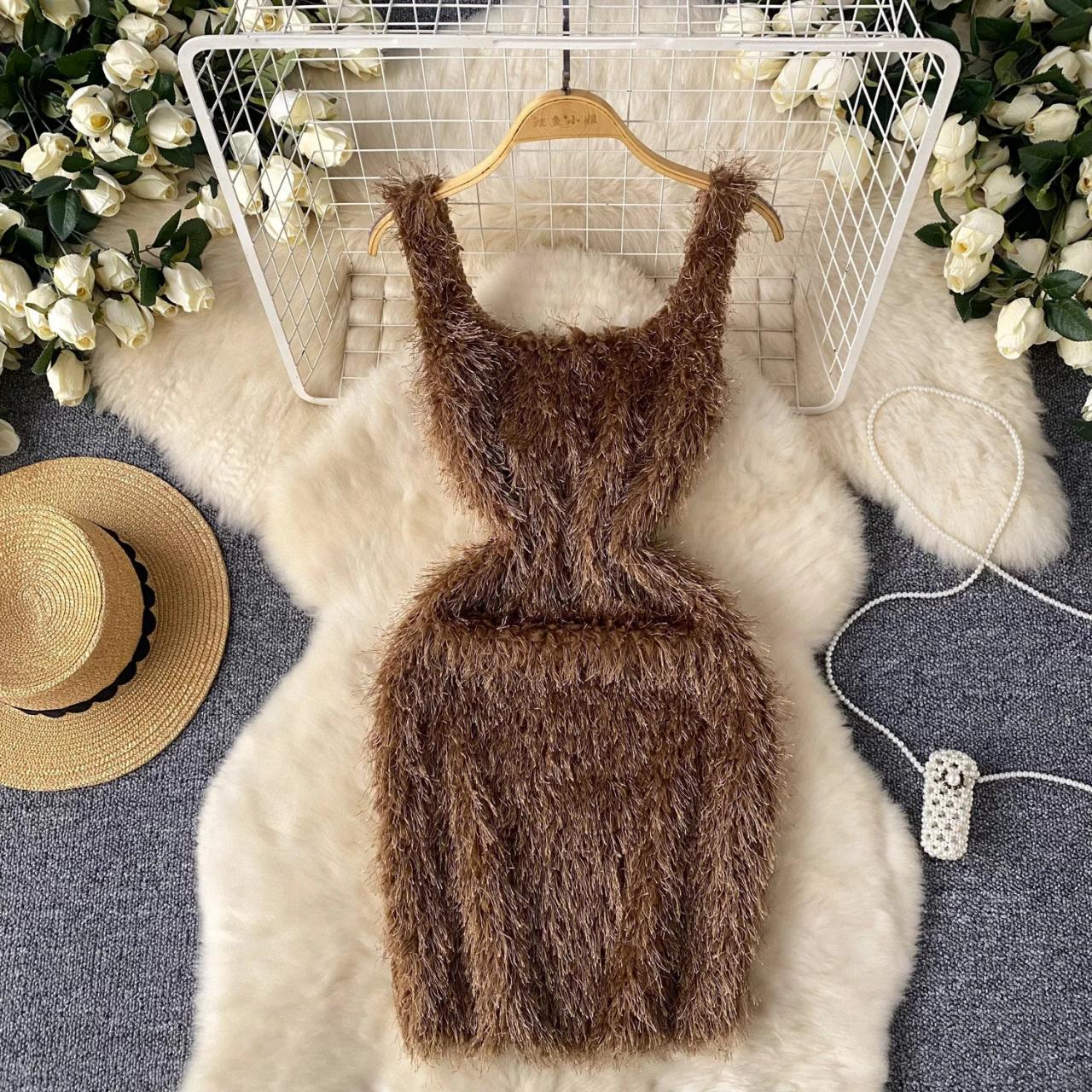 Fuzzy Pink Sleeveless Bodycon Party Dress on Luulla