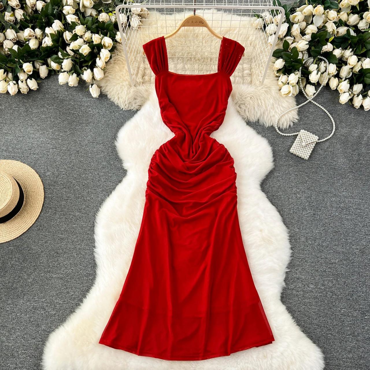red ruched bodycon midi dress Elegant Red Ruched Midi Dress For Women