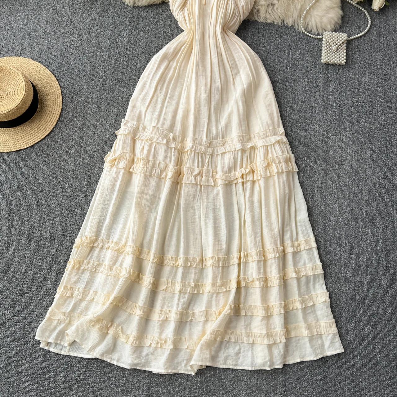 Beige Sleeveless Halterneck Casual Maxi Dress main image 1