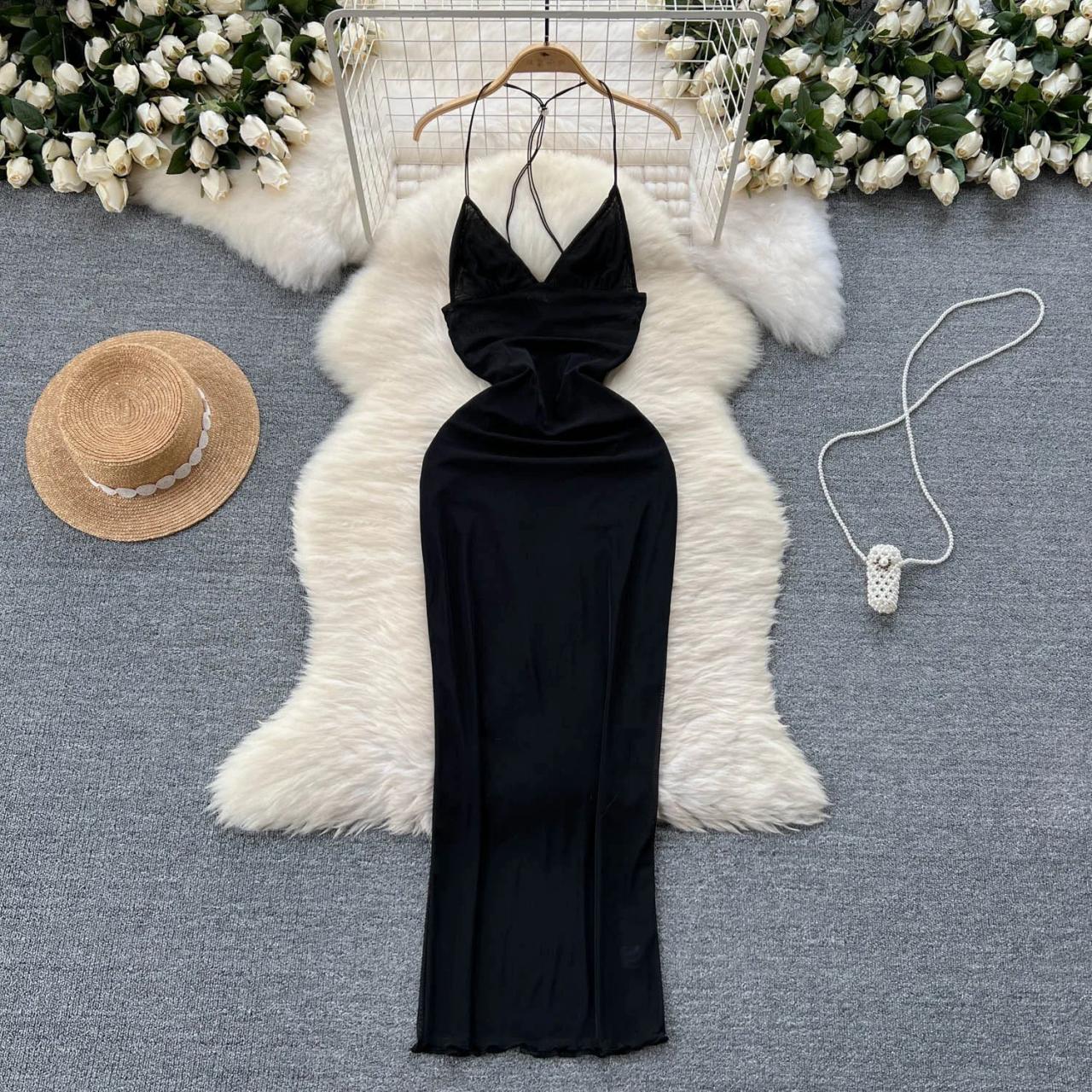 blue dress for baby girl Satin Cross Strap Halter Gown