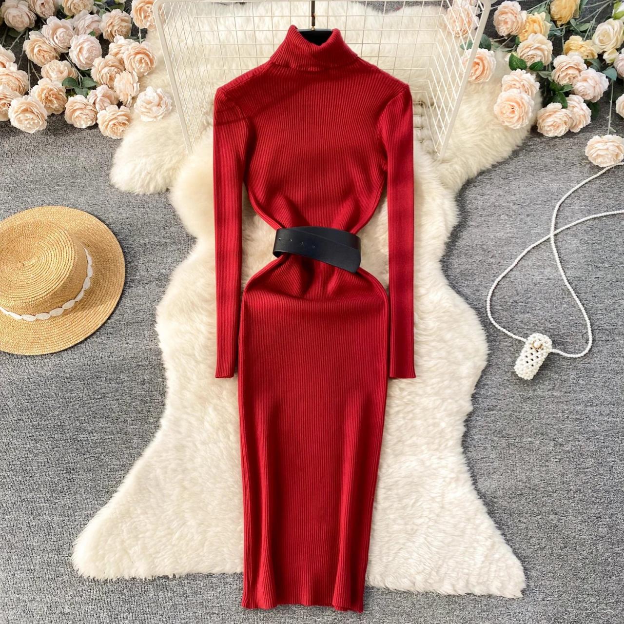 Red ribbed bodycon dress clearance