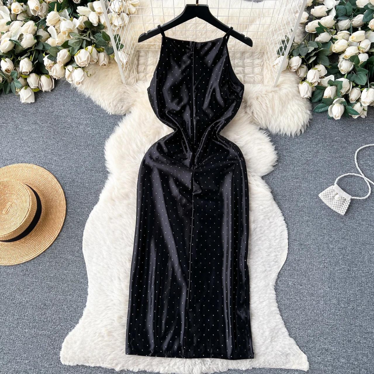 black satin polka dot dress Dot's the Move Satin Polka Dot Mini Dress
