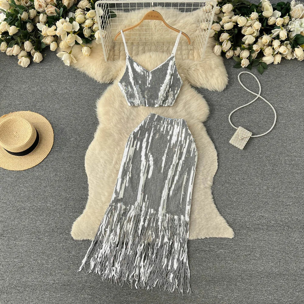 Silver sequin fringe dress sale