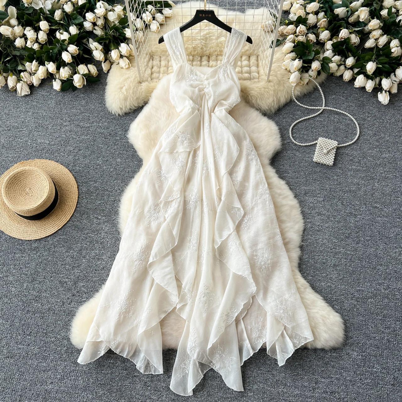 Elegant White Floral Embroidered Maxi Dress on Luulla